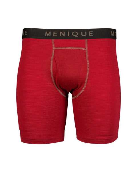 the menique men's long boxer shorts in royal cherry color.