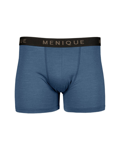 the menique men's short boxer briefs in denim color, white background.