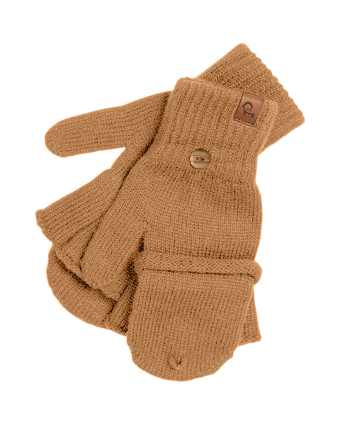 Men's Convertible Gloves Knitted Merino in caramel brown