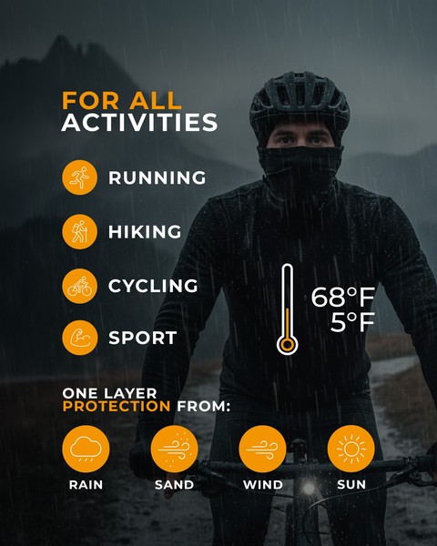 Merino wool face covering for cycling and outdoor sports, breathable single layer protection against wind, rain and cold temperatures