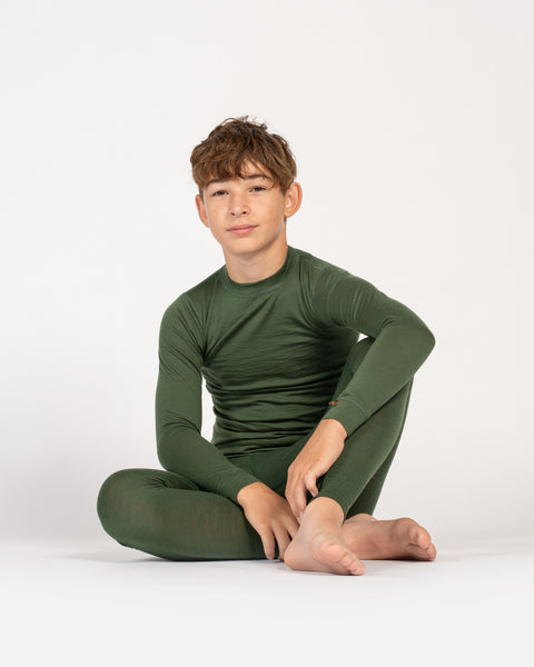 Kids' 160 Long Sleeve & Bottom 2-Piece Dark Green