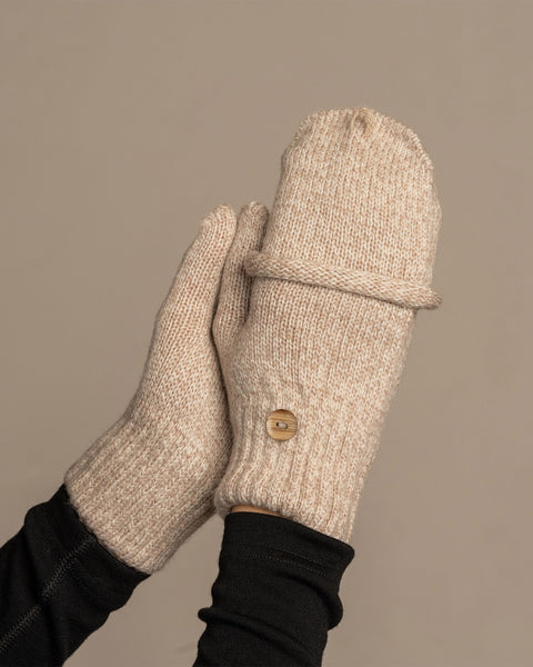 Women's Convertible Gloves Knitted Merino in creamy beige