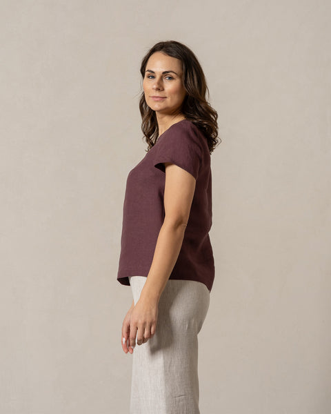 Linen T-Shirt Top Emma Shadow Purple