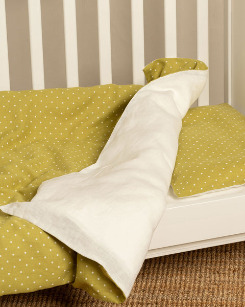 Linen Baby Duvet Cover in leaf dots