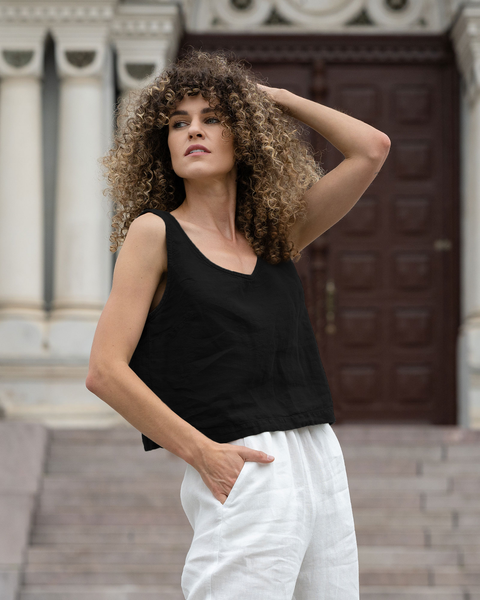 Linen Crop Top Ana Pure Black