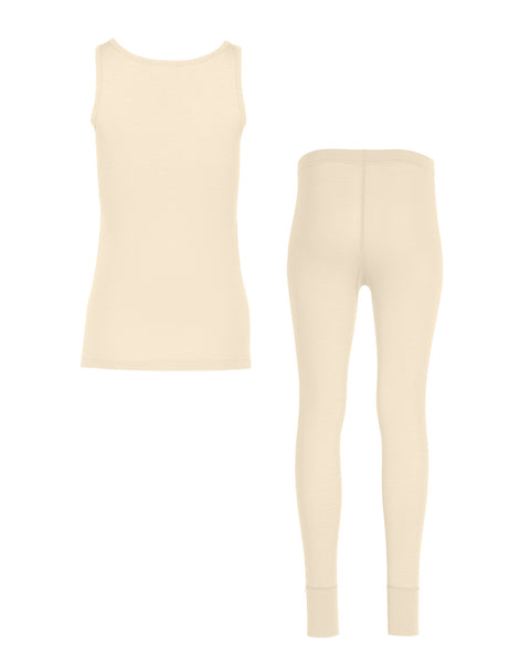 Packshot of women's 160 merino wool sleeveless top and bottoms set