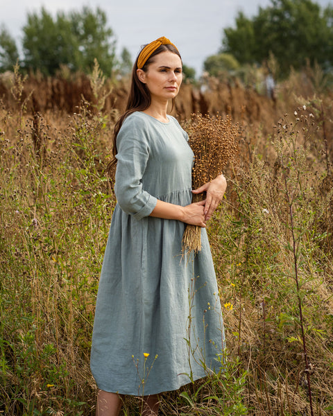 Linen Smock Dress Lucy Mint Green