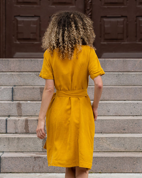 Linen Wrap Dress Eliana Spicy Yellow