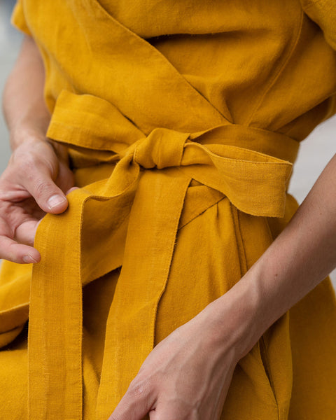 Linen Wrap Dress Eliana Spicy Yellow