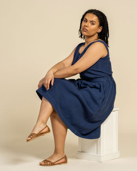 Linen Sleeveless Tank Top Hana Storm Blue