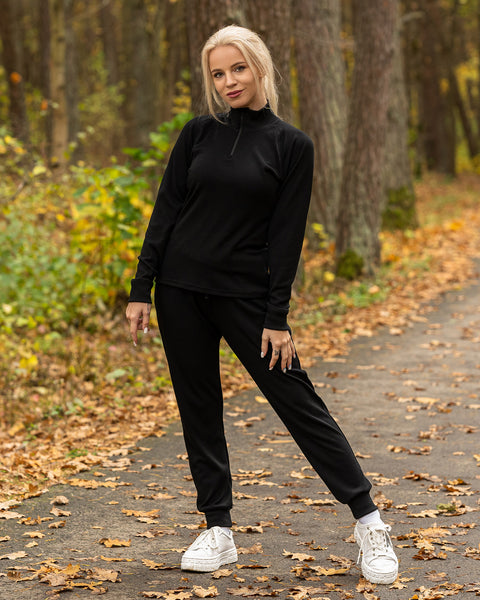 Women's Merino 250 Set of Zip Neck Top & Jogger Sweatpants Black
