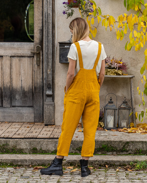 Linen Pinafore Jumpsuit Nicci Spicy Yellow
