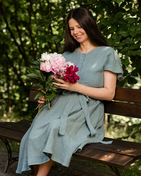 Linen Front Button Dress Brigit Mint Green