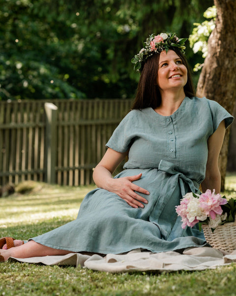 Linen Front Button Dress Brigit Mint Green