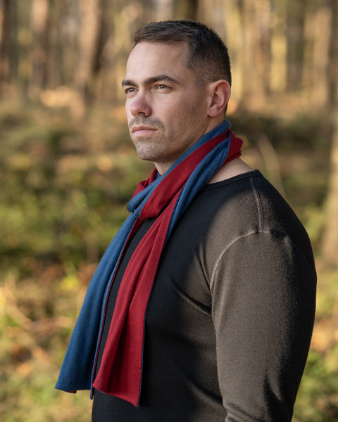 menique Men's Merino Scarf Denim/Royal Cherry Color
