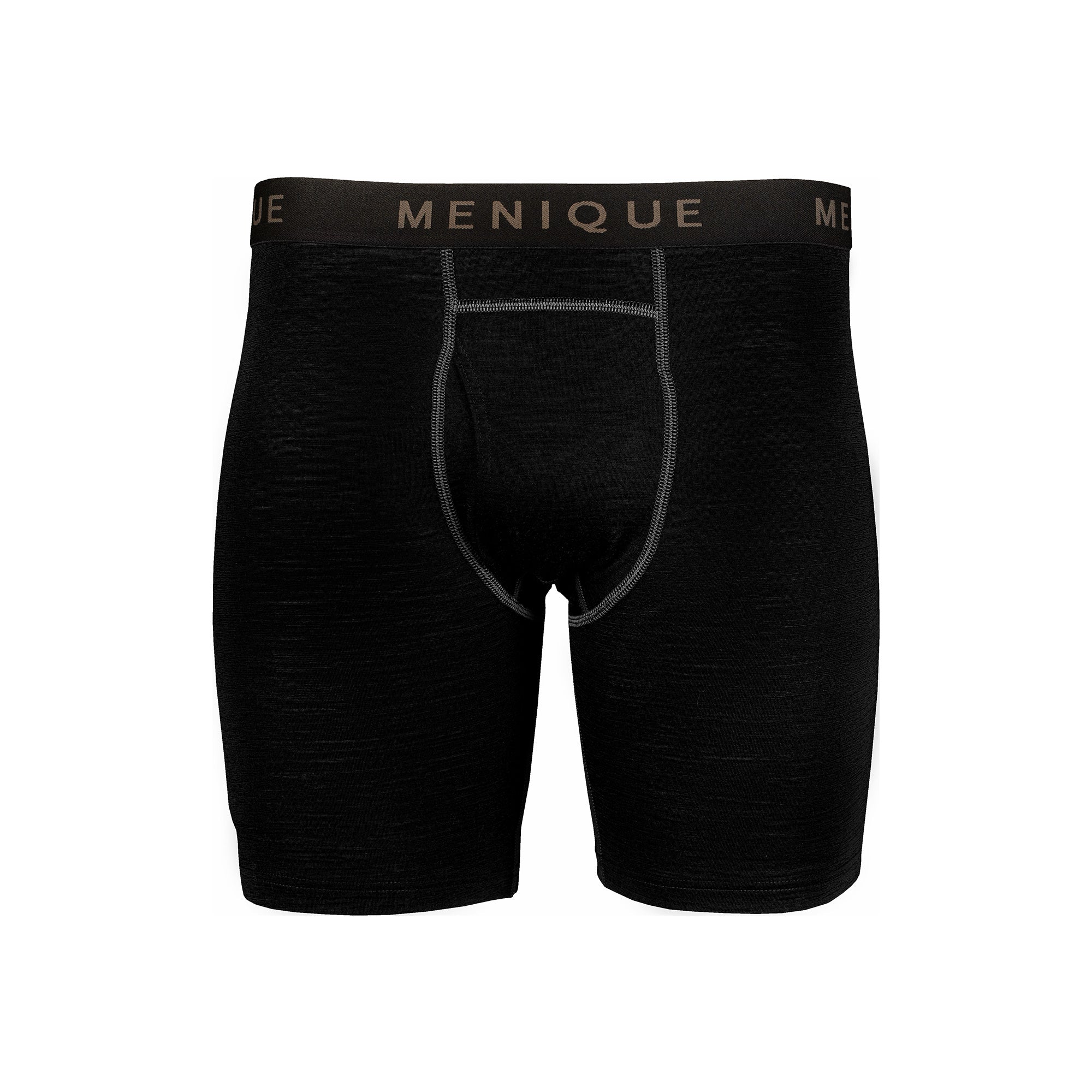 The Menique men's boxer underwear in color black, white background.