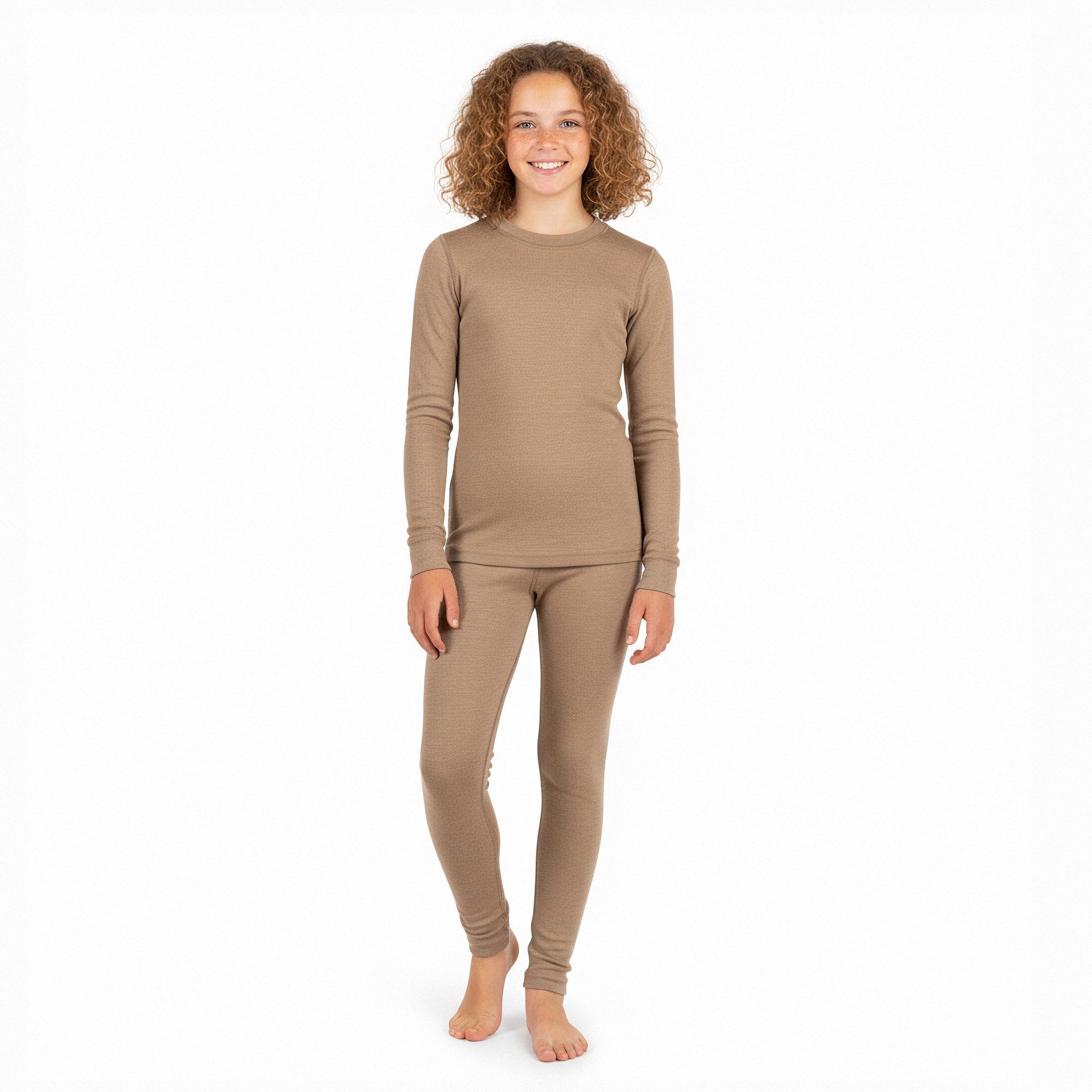 Kids' 160 Long Sleeve & Bottom 2-Piece Beige