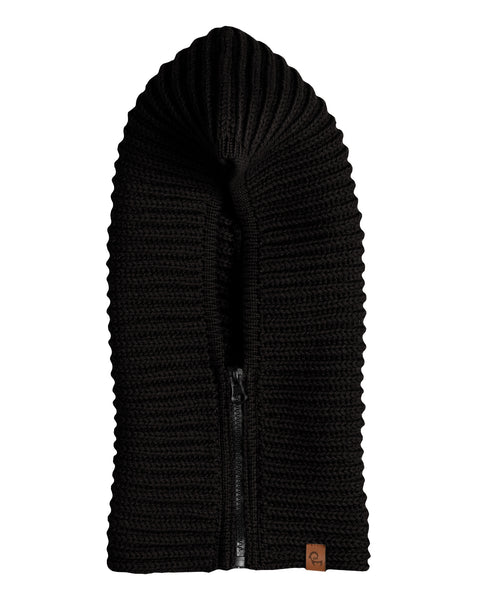 Women&#39;s Hood Zipper Balaclava Knitted Merino in black