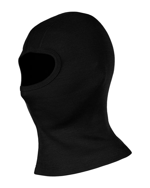 black merino wool balaclava on a white background
