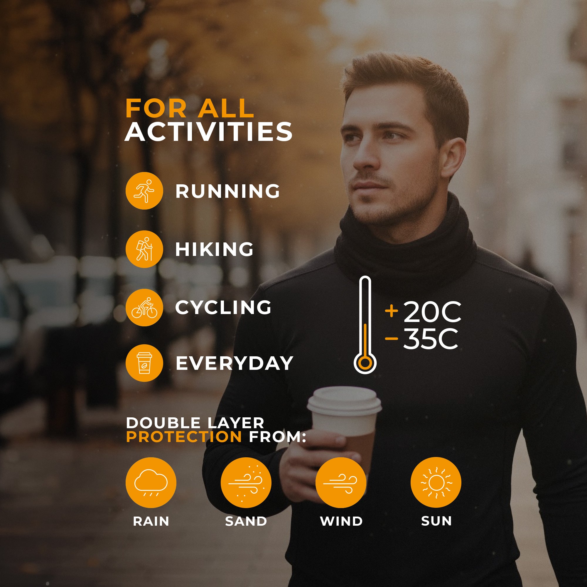 menique unisex black neck gaiter in white background