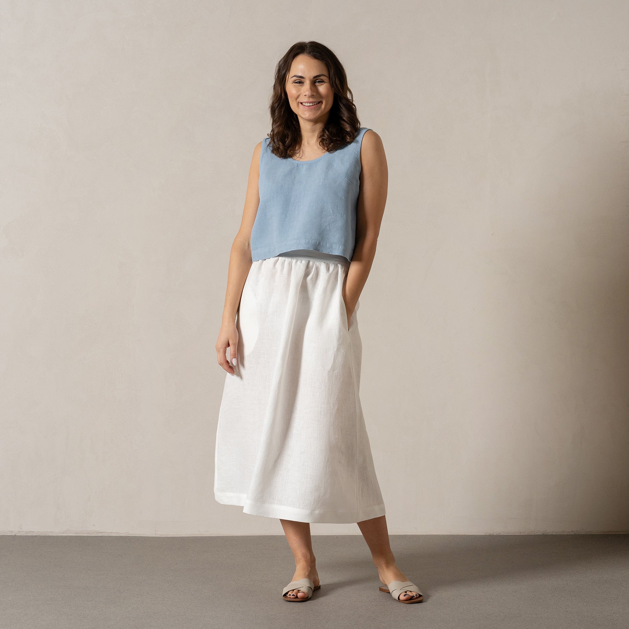 Linen Crop Top Ana Cloudy Blue