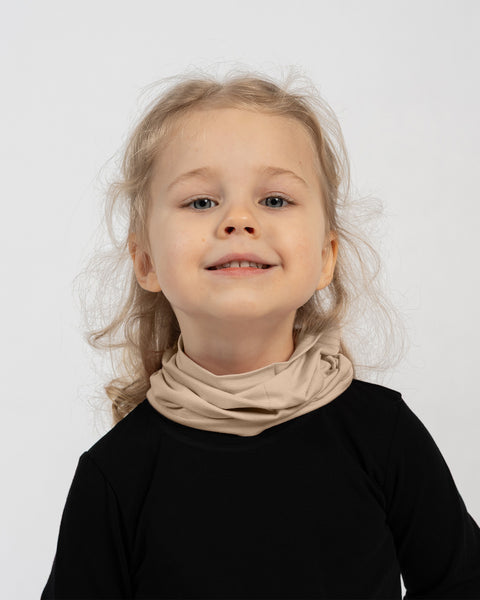 Kids beige neck gaiter soft breathable fabric for children comfortable all season accessory