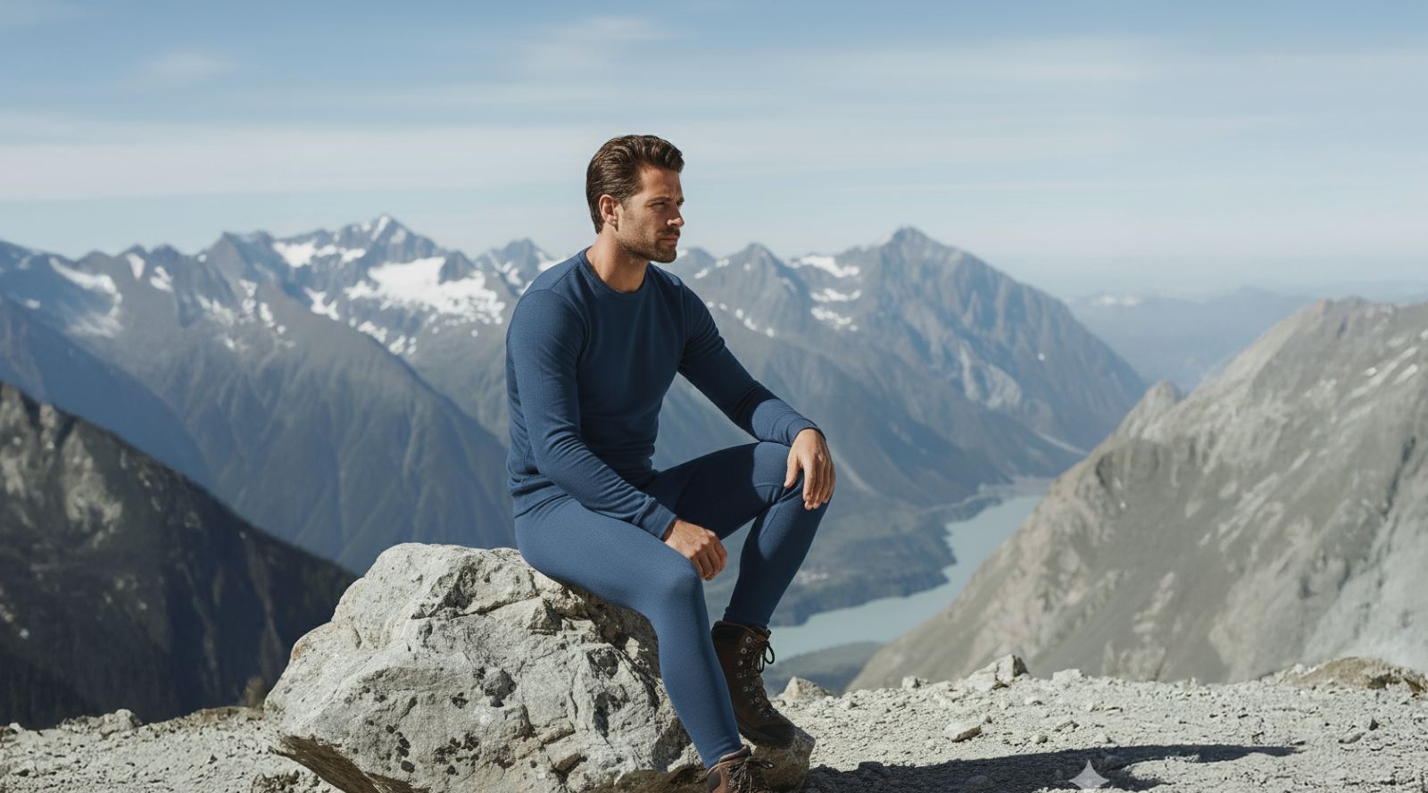Man sitting on a rock with mountainous landscape in the background