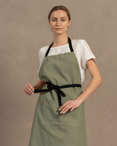 Linen Adjustable Apron in stone green