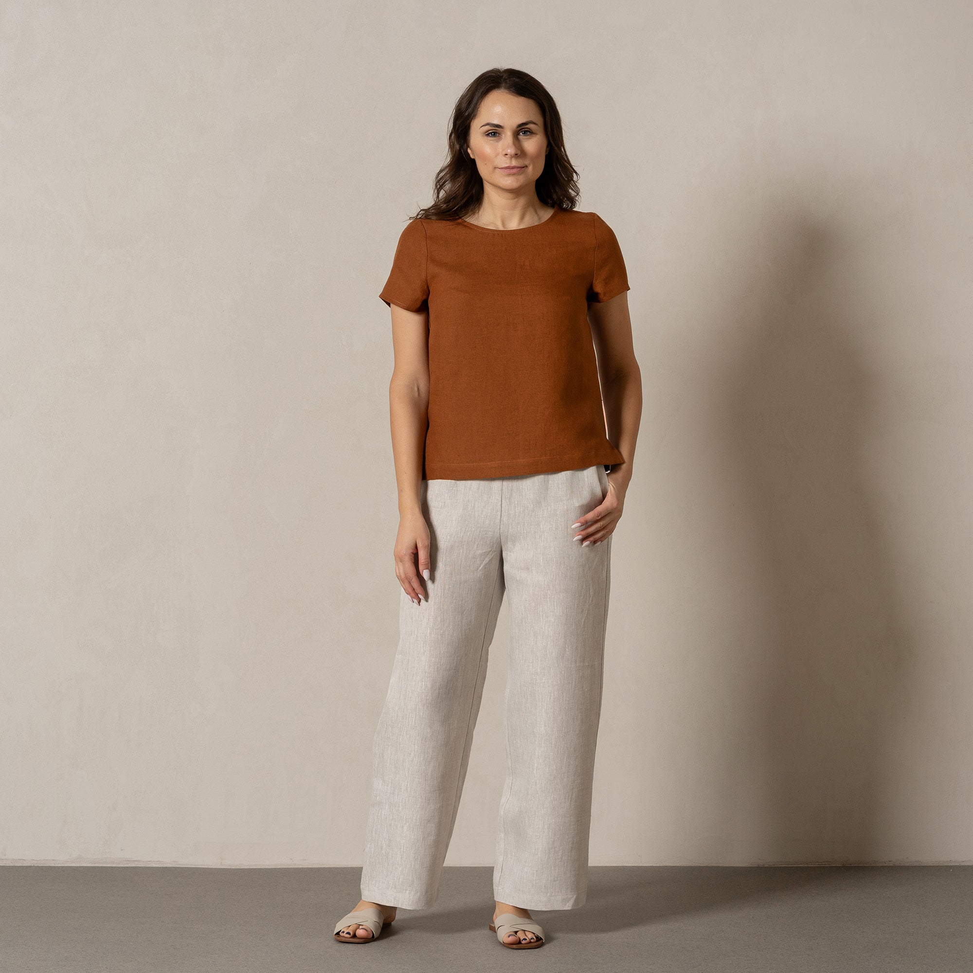 Linen T-Shirt Top Emma Almond Brown