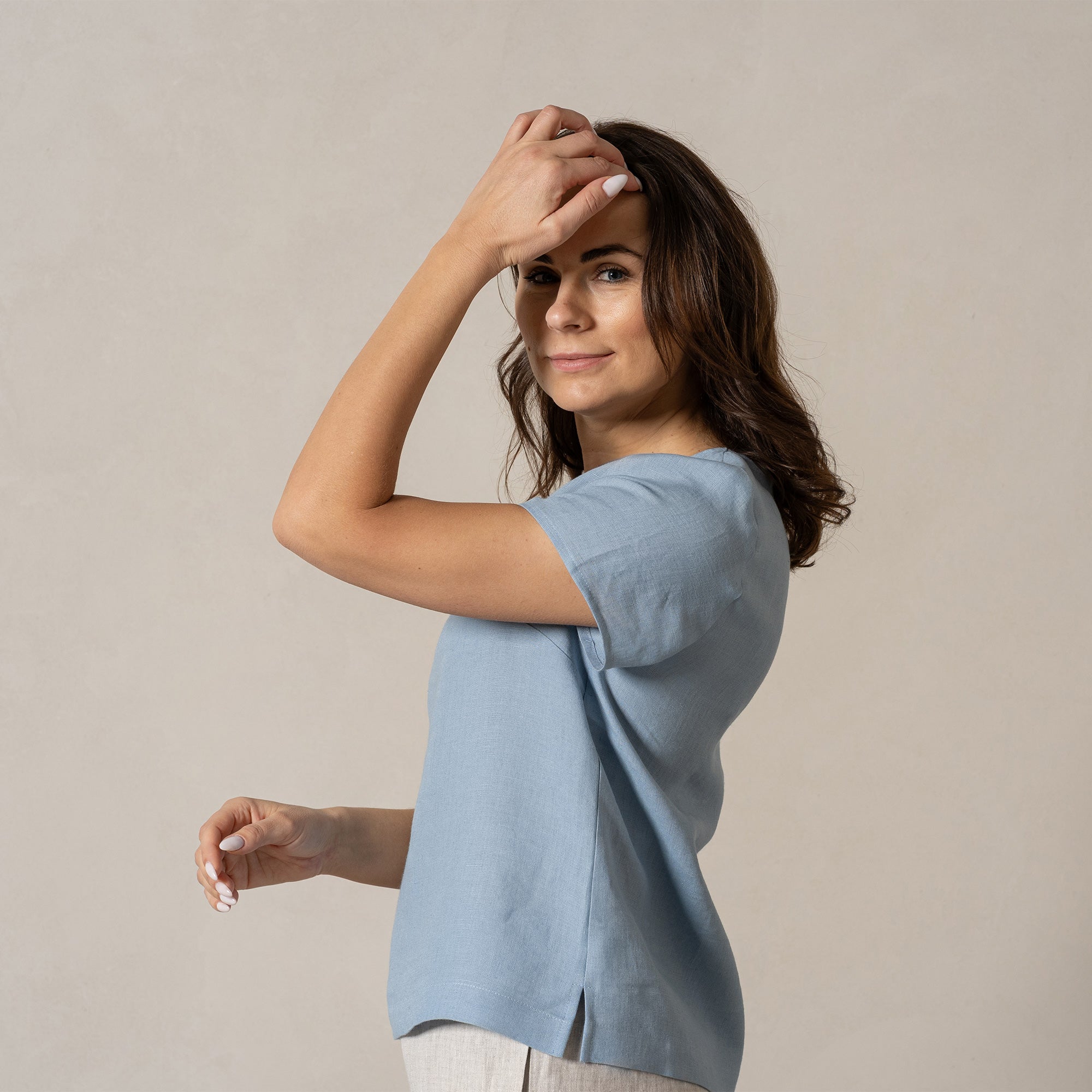 Linen T-Shirt Top Emma Cloudy Blue