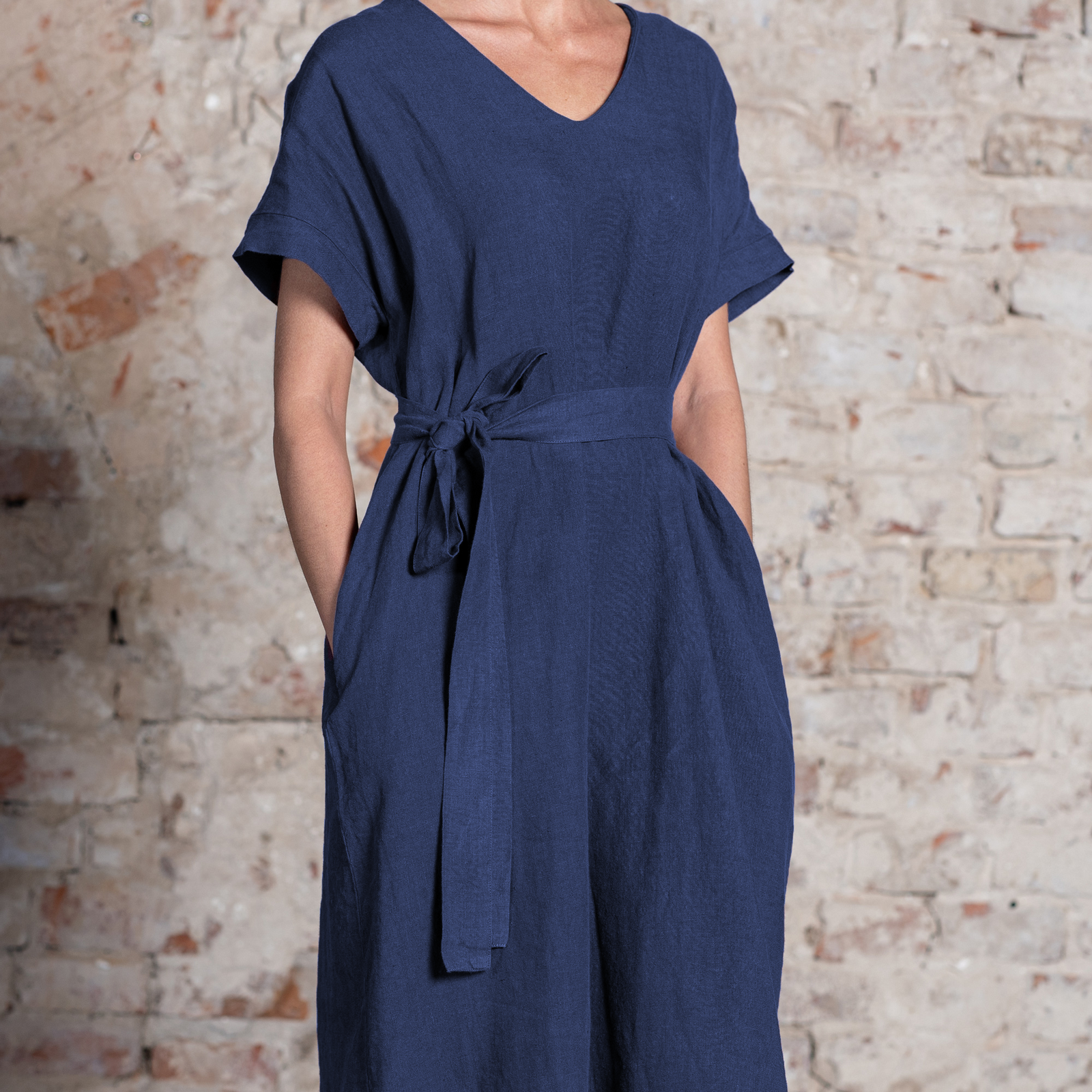 Linen Loose Dress Joelle Storm Blue