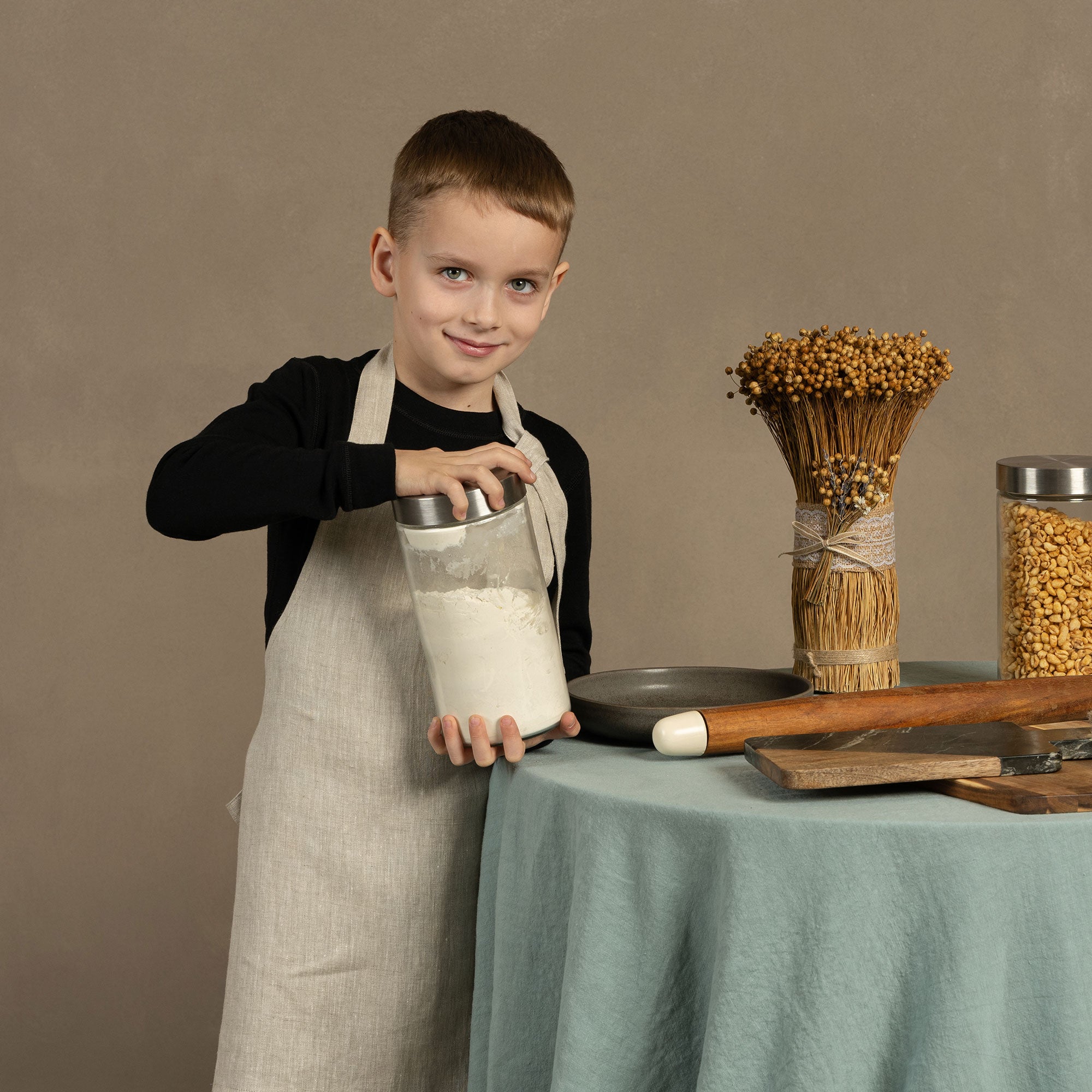 Kids' Linen Apron in natural