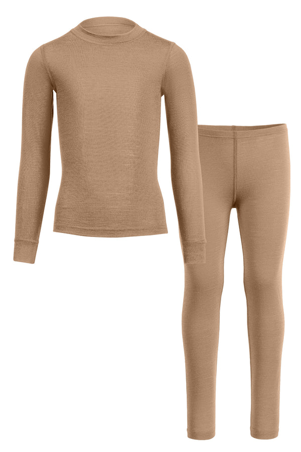 Kids' 160 Long Sleeve & Bottom 2-Piece Beige front view
