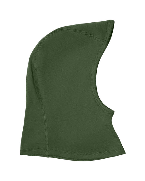 the kids&#39; menique 160gsm balaclava in dark green color, white background.
