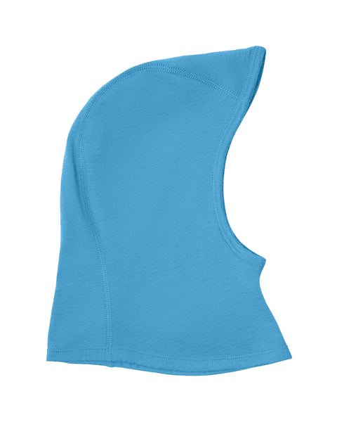 the menique kids&#39; merino 160gsm balaclava in light blue color, white background.