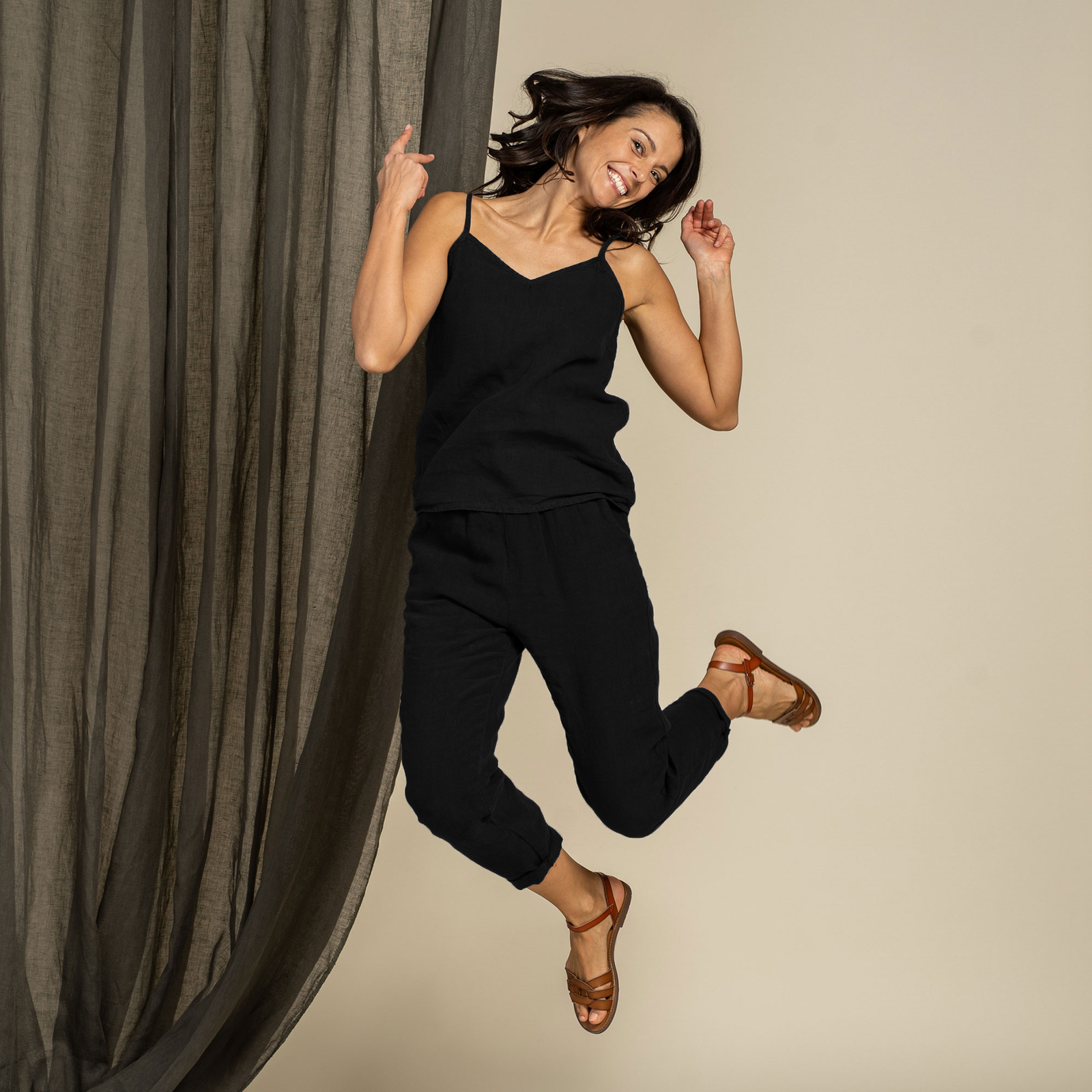 Slip Top & Pants 2-Piece Pure Black