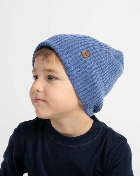 Kids' 100% Merino Wool Ribbed Knit Beanie Hat