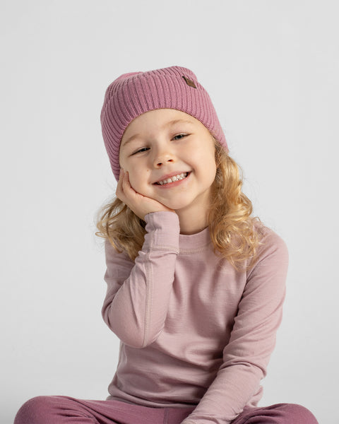 Kids' 100% Merino Wool Ribbed Knit Beanie Hat