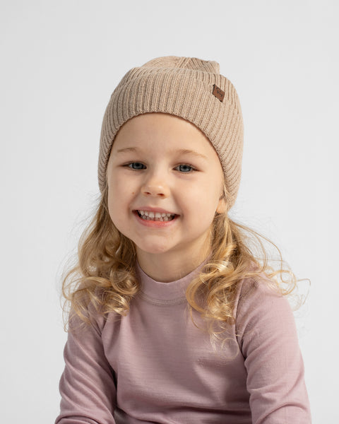 Kids' 100% Merino Wool Ribbed Knit Beanie Hat