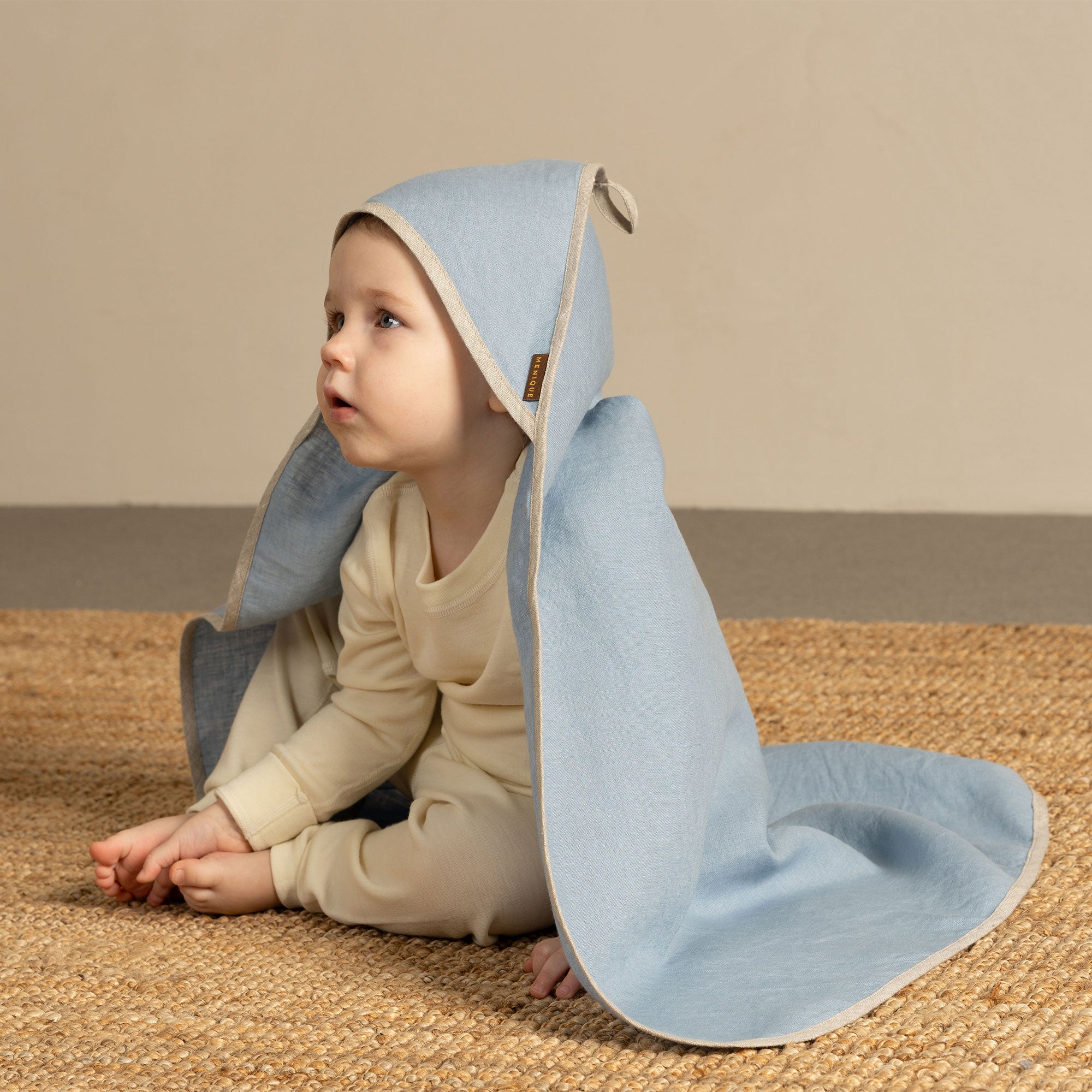 Linen Hooded Baby Towel Cloudy Blue