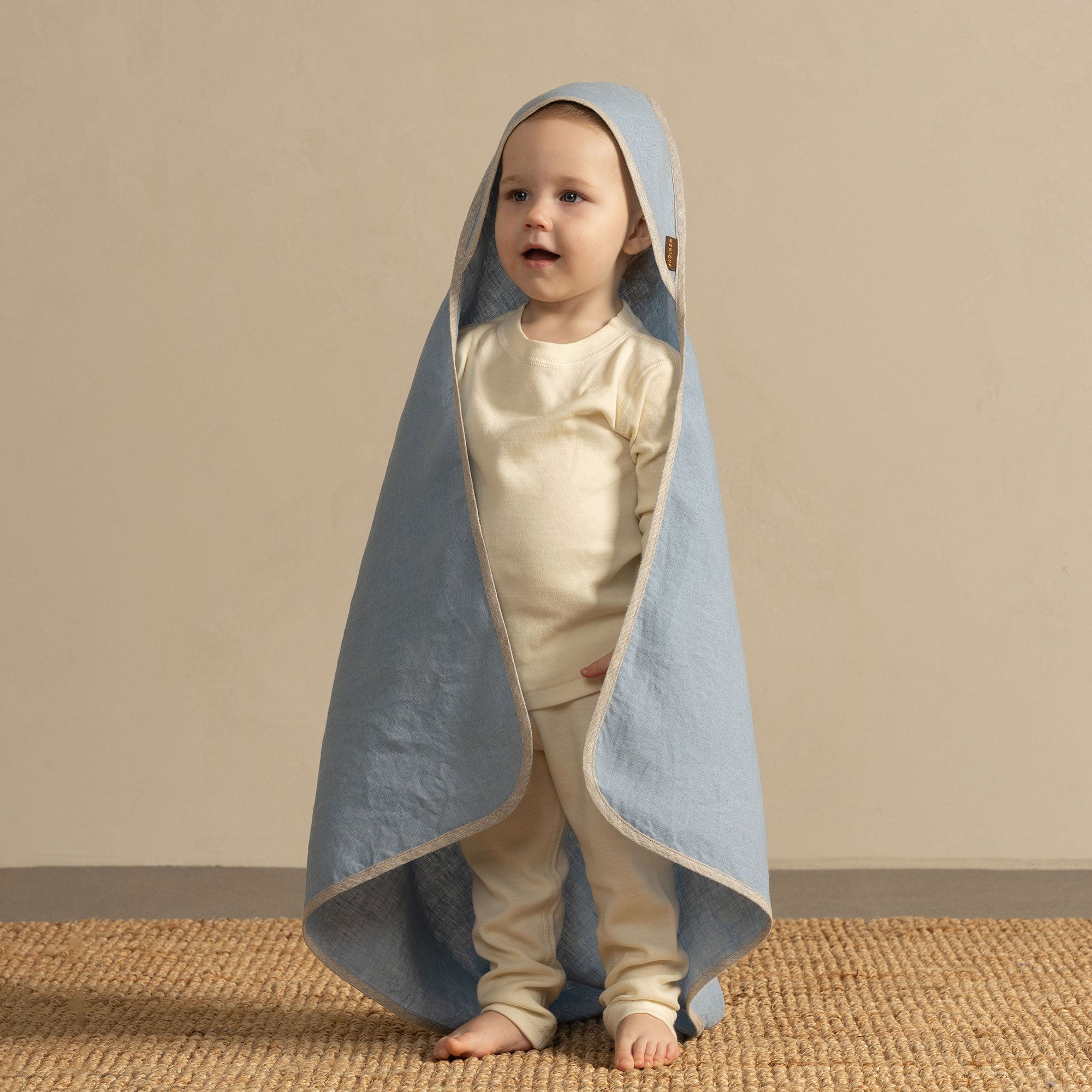 Linen Hooded Baby Towel Cloudy Blue