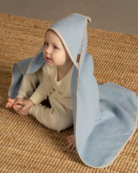 Linen Hooded Baby Towel Cloudy Blue