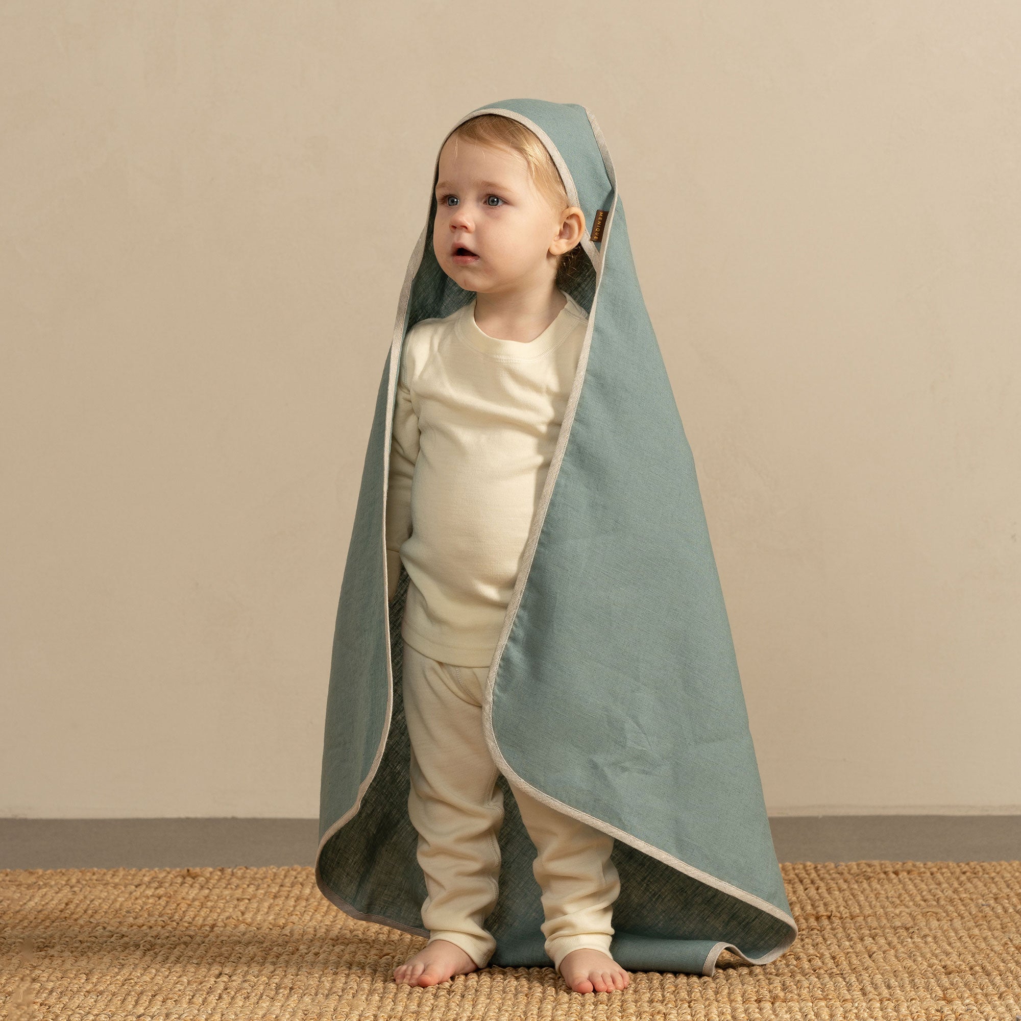 Linen Hooded Baby Towel Cloudy Blue