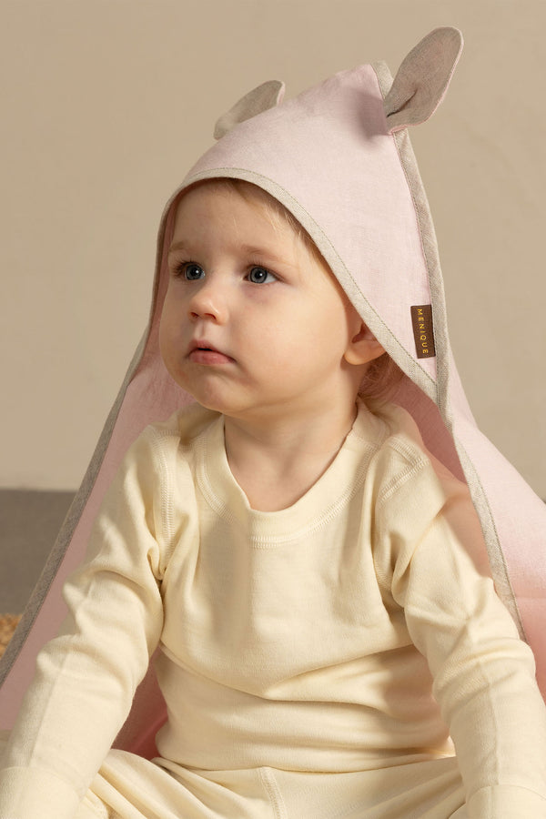 Linen Baby Towel with Ears in dusty pink