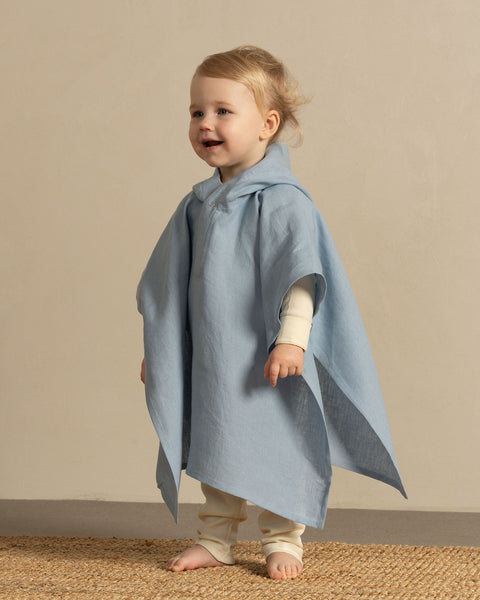 Linen Baby Poncho in cloudy blue