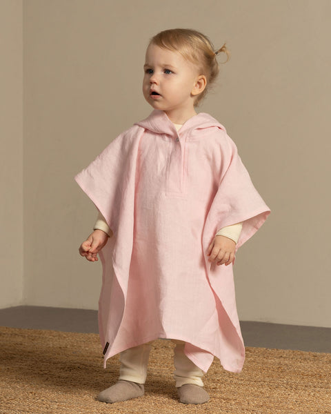 Linen baby poncho in dusty pink color