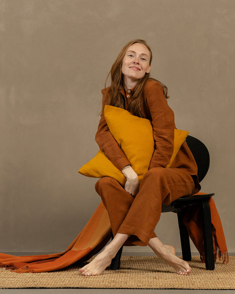 Linen Throw Pillow Covers in spicy yellow