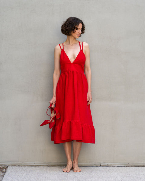 Linen Backless Lace Up Dress Anika