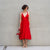 Linen Backless Lace Up Dress Anika Pure Red Color