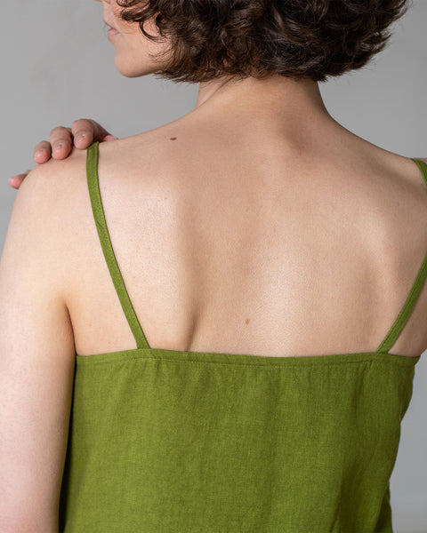 Linen Strap Button Down Dress Hope Forest Green Color